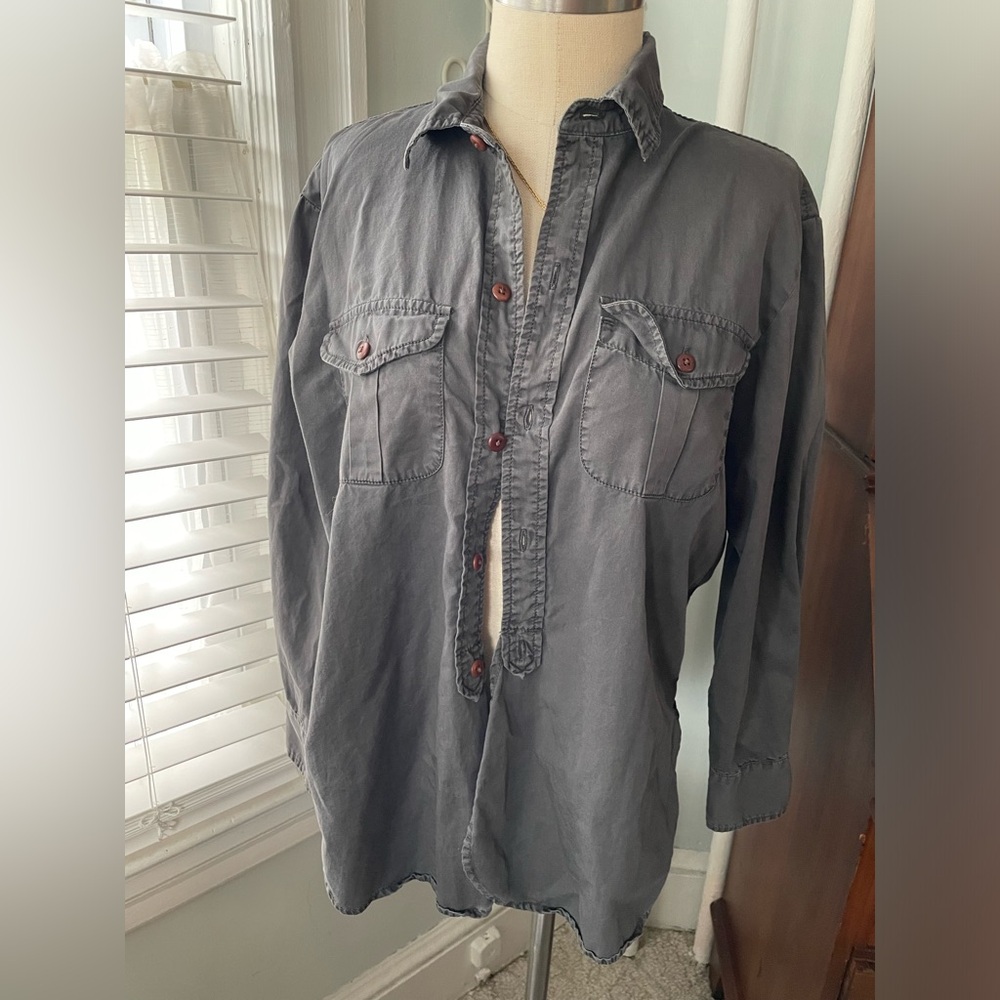 Madewell Womens Cargo Shirt Top Gray Dark Button Front Work Blouse XS